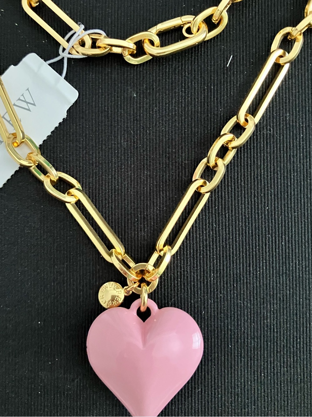 NWT J Crew Pink Enamel Heart Gold Tone Chain Link Statement Necklace - Picture 2 of 5